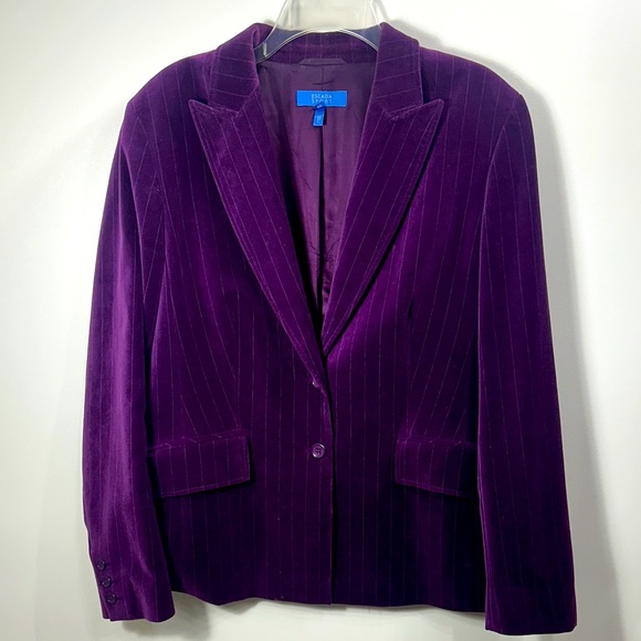 ESCADA Sport purple velvet striped blazer jacket size 44. - Picture 1 of 10